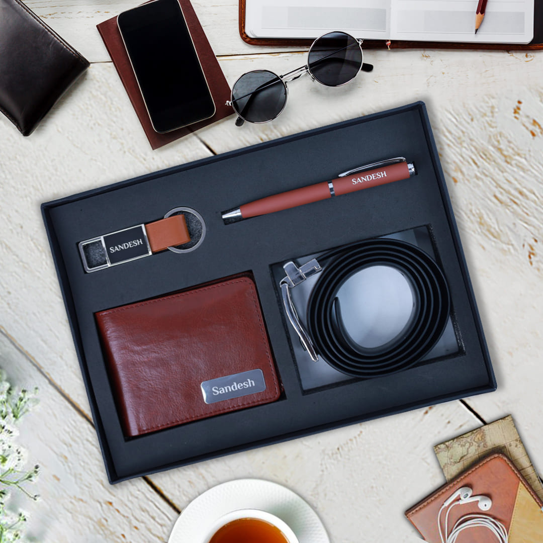 Corporate Gift Set - Premium Personalized Wallet, Pen, Keychain & Belt